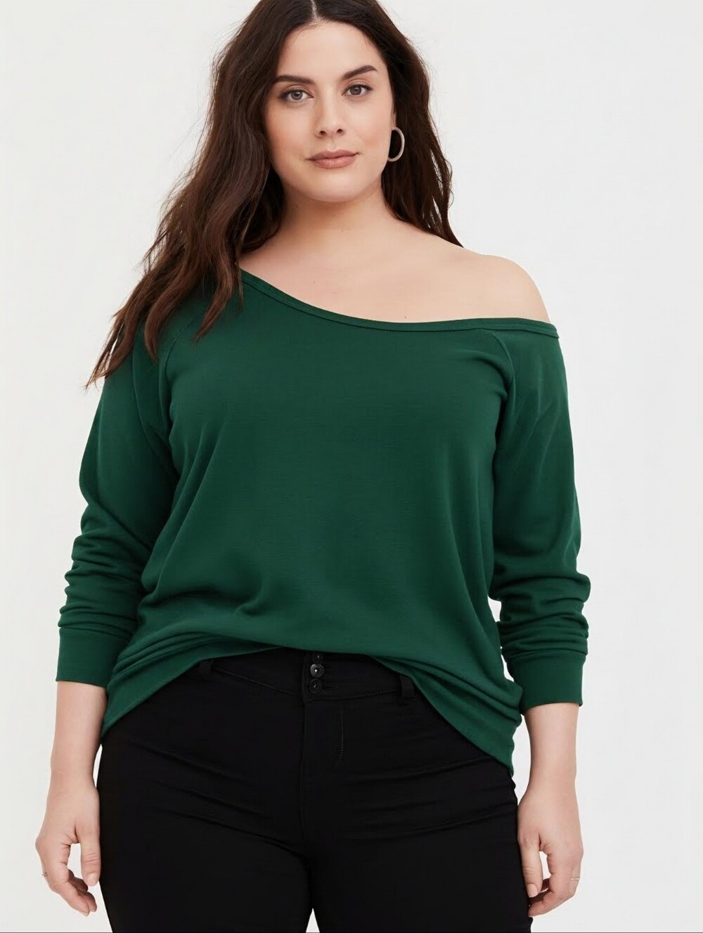 torrid Deep Green Off The Shoulder Sweatshirt